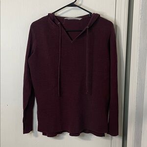 Athleta Aster Ribbed Hooded Pullover Sweatshirt Maroon Women Size Large